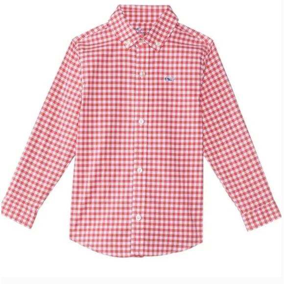 Vineyard Vines Performance Red Gingham Shirt Boys 4T Whale Button Down - Picture 2 of 8